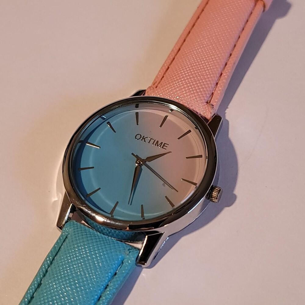 On Time Pink & Blue Silver 38mm Women's Watch  - Cool Band -
